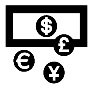 Currency symbols including dollar, euro, yen, pound, and yuan.
