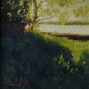 Golden evening landscape oil painting from Mięćmierz near Kazimierz Dolny by Andrea Bocedi.