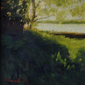 Golden evening landscape oil painting from Mięćmierz near Kazimierz Dolny by Andrea Bocedi.