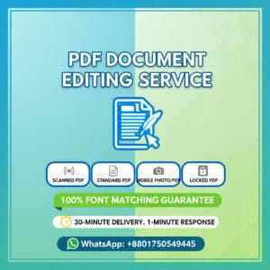 Professional service for editing PDF document online with 100% font matching and express 30-minute delivery.