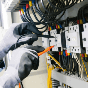 professional at an electrical panel 