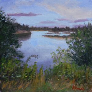 An oil painting of a vistula river landscape painted by Andrea Bocedi