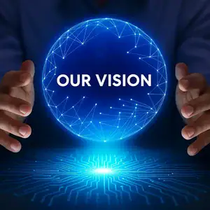 Hands holding a glowing digital sphere with connected lines, symbolizing Ark Solutions vision for innovation and global growth
