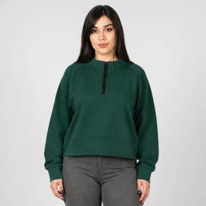 کراپ سویشرت زنانه مدل نیم زیپ