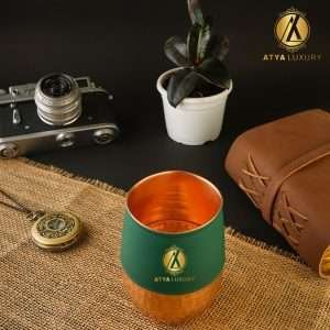Copper Glass | 300 ML | Pure Copper Tumbler Glass | Dual-Tone Design Half Hammered Half Green | Best for Kids, Office, Zym, Yoga, Home and Gifting