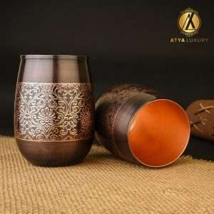 Pure Copper Glass With Half Hammered Half Silk Glass 450 ml ( Pack of 2 )