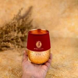 Copper Glass | 300 ML | Pure Copper Tumbler Glass | Dual-Tone Design Half Hammered Half Red | Best for Kids, Office, Zym, Yoga, Home and Gifting