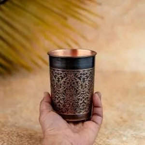 Pure Copper Glass 250ml | Floral Design | Antique Design for Office, Kids, Gym & Gifting Ayurveda Suggested