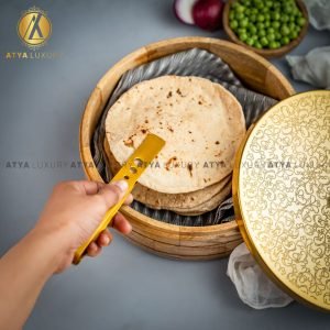 mango wood roti box with brass lid