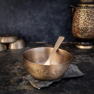 bronze serving dish bowl with spoon