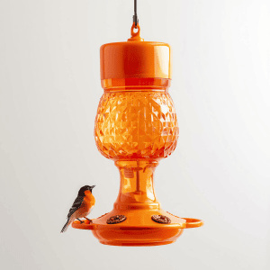 Baltimore Oriole bird feeder product, orange feeder designed for orioles, clear product photography style, clean background (1)