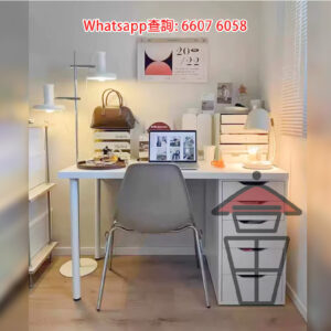DK100 米白 伸縮書枱梳妝枱 Extendable Desk+Drawers 附櫃桶 可伸縮 做到貼身效果 枱板厚25mm