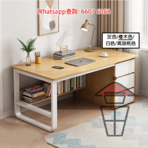 DK51 三櫃桶木書枱 [白架 橡木色] 3-Drawer Wooden Desk 桌下置物層板