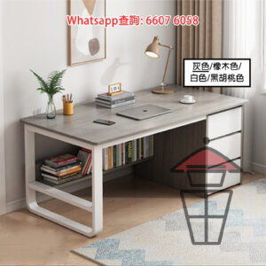 DK51 三櫃桶木書枱 [白架 灰色] 3-Drawer Wooden Desk 桌下置物層板