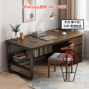 DK51 三櫃桶木書枱 [黑架 黑胡桃色] 3-Drawer Wooden Desk 桌下置物層板
