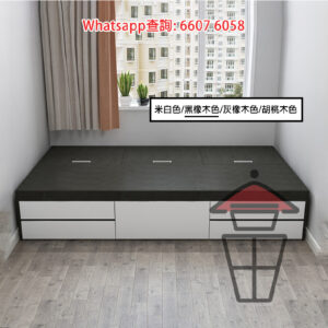BD20 多層實木板床架 [黑橡木色] 儲物空間+櫃桶 Wooden Bed Frame + Drawers & Storing Capacity