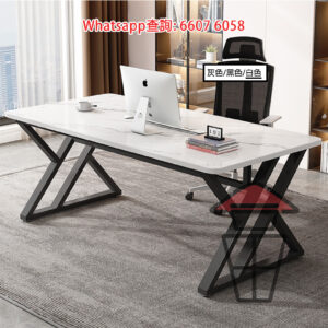 DK49 岩板+X型金屬支架 電競桌 [白色岩板] X-Metal Frame Computer Sintered Stone Desk