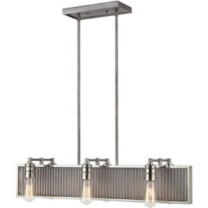 Corrugated Steel 6-Light 32-Inch Chandelier in Weathered Zinc with Polished Nickel