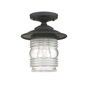 Creekside Jelly Jar Semi-Flush Ceiling Light – Black Finish with Clear Ringed Glass