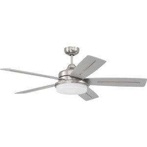 Drew 54-inch brushed polished nickel ceiling fan with reversible blades, LED light kit, and smart remote control