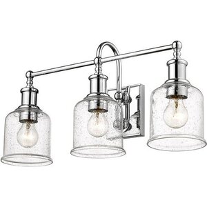 Bryant 24-inch three-light vanity wall light in chrome with clear seedy glass shades