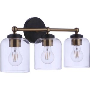 Coppa 3-light vanity wall light in flat black and satin brass with clear glass shades