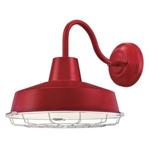 Academy LED wall light fixture in classic red with cage shade, 13-watt integrated LED, Dark Sky friendly exterior wall light