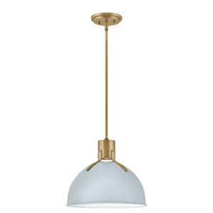 Argo medium pendant light in pale blue with lacquered brass accents