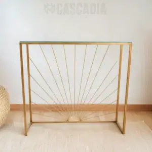 Console Sunshine avec plateau en verre lisse et cadre en acier doré traité contre la rouille