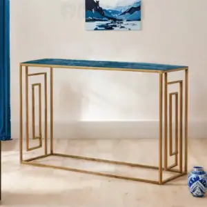 Console Olympia avec plateau en zellige marocain et structure en métal doré finition époxy