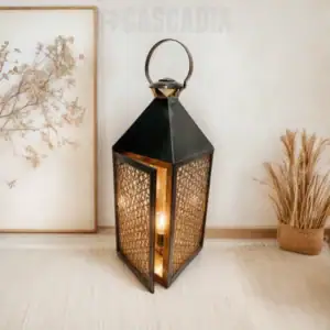 Lanterne Fès en cuivre fait main, fanal artisanal élégant pour salon, chambre ou entrée