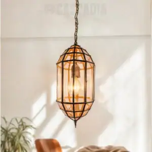 Lustre Rugby marocain en cuivre épais et verre transparent, fait main, artisanal, élégant et résistant.