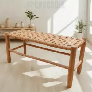 Alternative view of Banc en bois et cuir