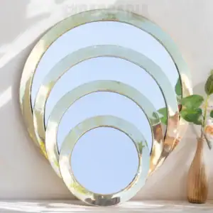 PPack de 4 miroirs ronds en cuivre faits main avec finition dorée, décoratifs pour salon, chambre ou entrée