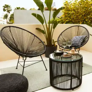 Salon de jardin Pack Bahia avec deux chaises Acapulco en résine tressée et une table ronde assortie, idéal pour intérieur et extérieur