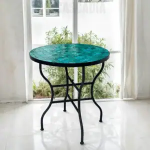 Table Nova en zellige artisanal multicolore avec structure en acier noir.