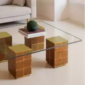 Table basse Millo en zellige traditionnel marocain avec plateau en verre