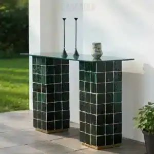 Console en zellige marocaine fait main avec plateau en verre trempé – couleur personnalisable