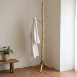 Porte-manteau en bois d’eucalyptus 6 branches – style naturel et bohème
