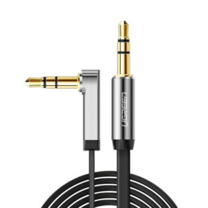 UGREEN AV119 Right-angled 3.5mm Flat Aux Cable 2m, Black/Silver