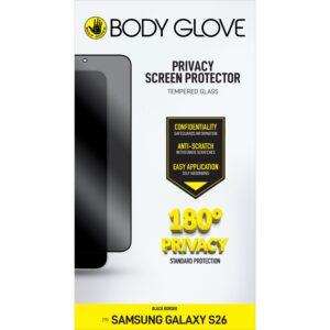 Body Glove Privacy Tempered Glass Screen Protector, Samsung Galaxy S26, Black Border