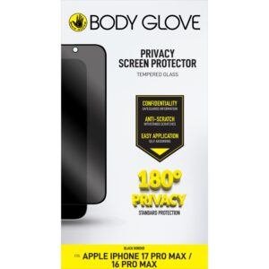 Body Glove Privacy Tempered Glass Screen Protector, Apple iPhone 17 Pro Max/16 Pro Max, Black Border