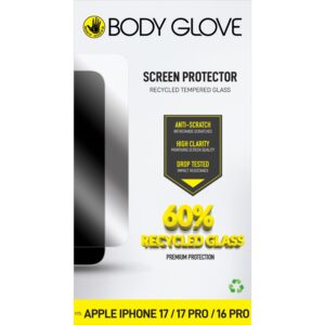 Body Glove Recycled Tempered Glass Screen Protector, Apple iPhone 17/17 Pro/16 Pro, Clear
