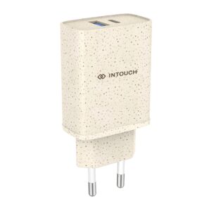 INTOUCH 2 Port PD/USB Eco Wall Charger 20W, Wheat Straw