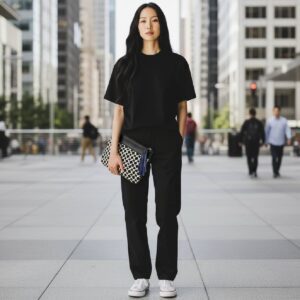 pochette Oreka graphique pompon cuir sky