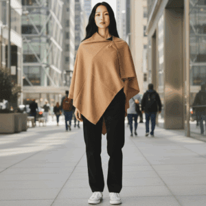 poncho femme camel en lainage