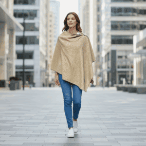 poncho femme beige mouchetée