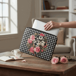 Pochette ordinateur 17" en velours Dalmatien