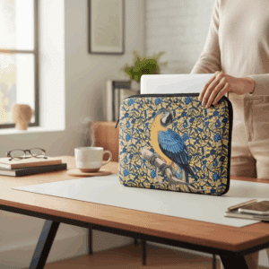 Pochette ordinateur 17" en velours Perroquet jaune