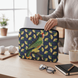 Pochette ordinateur 17" en velours Perroquet bleu